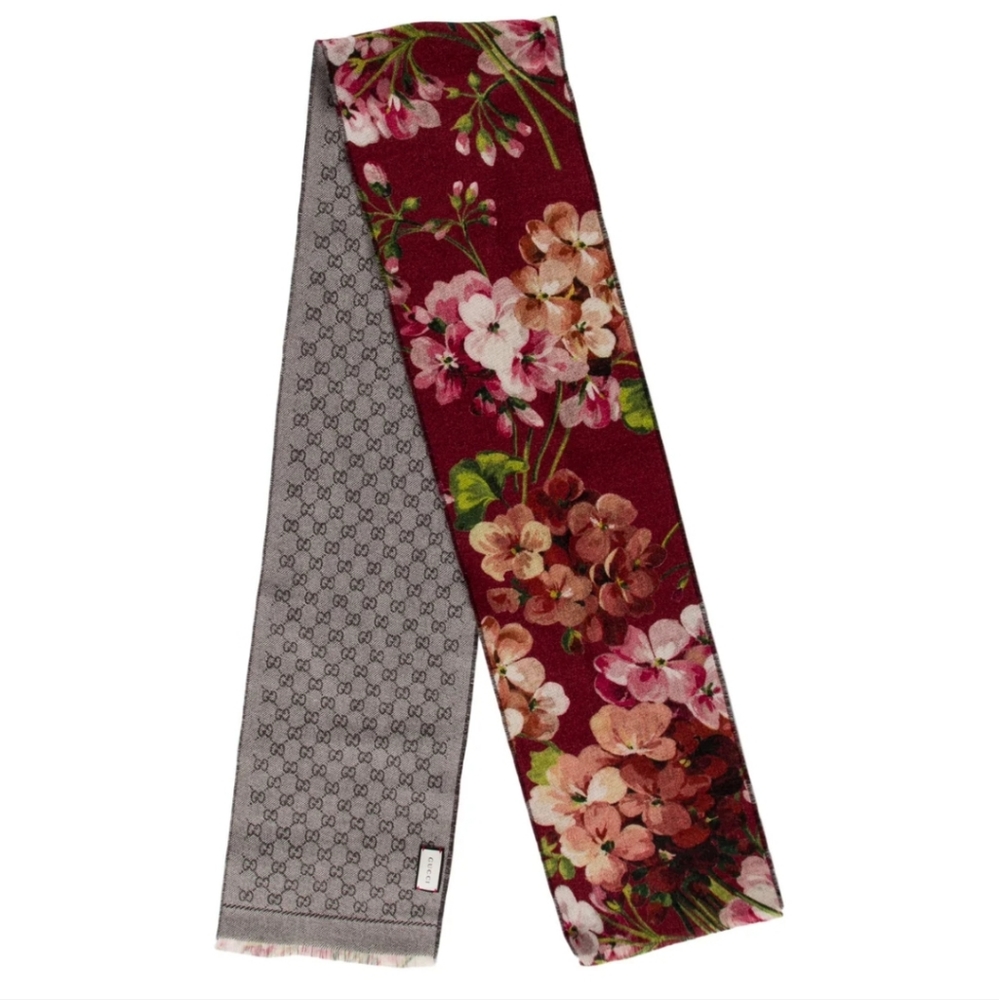 Gucci Blooms Floral GG logo Reversible Wool Scarf BNIB NWT